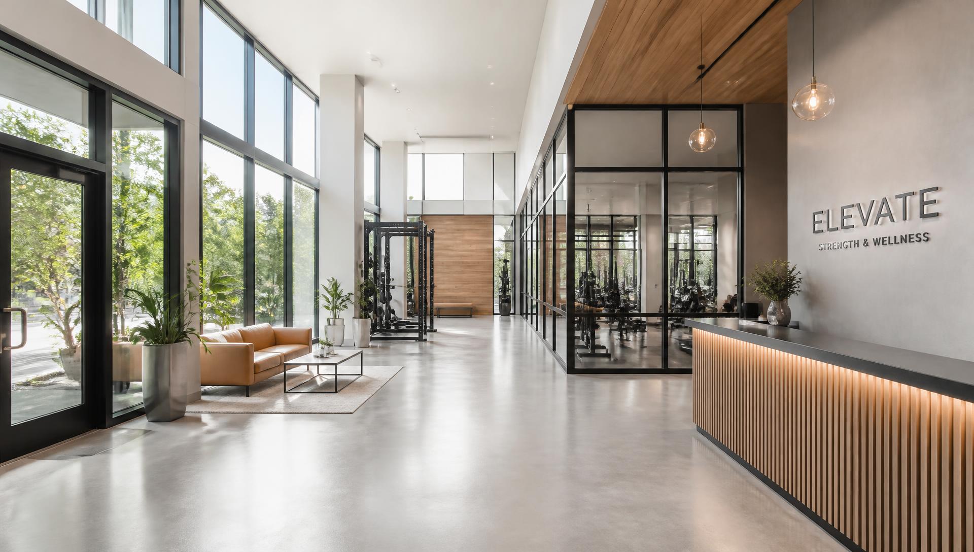 Eingang eines modernen Premium-Fitnessstudios
